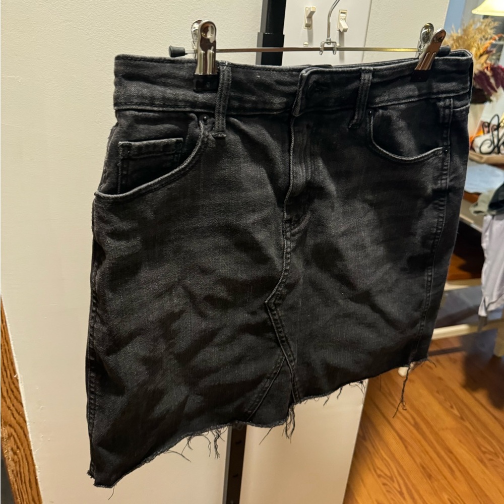 Old Navy Black Denim Frayed Hem Miniskirt